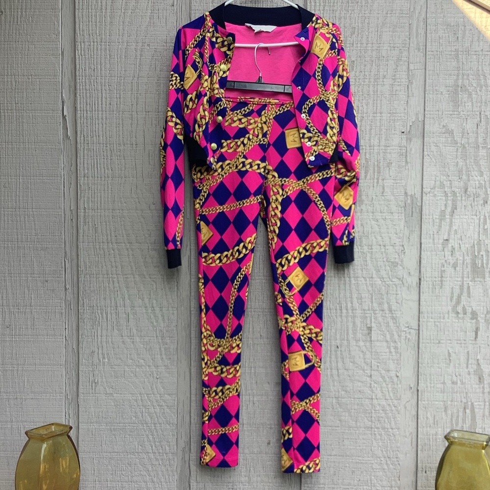 Hot Pink Blue/Gold Two Piece